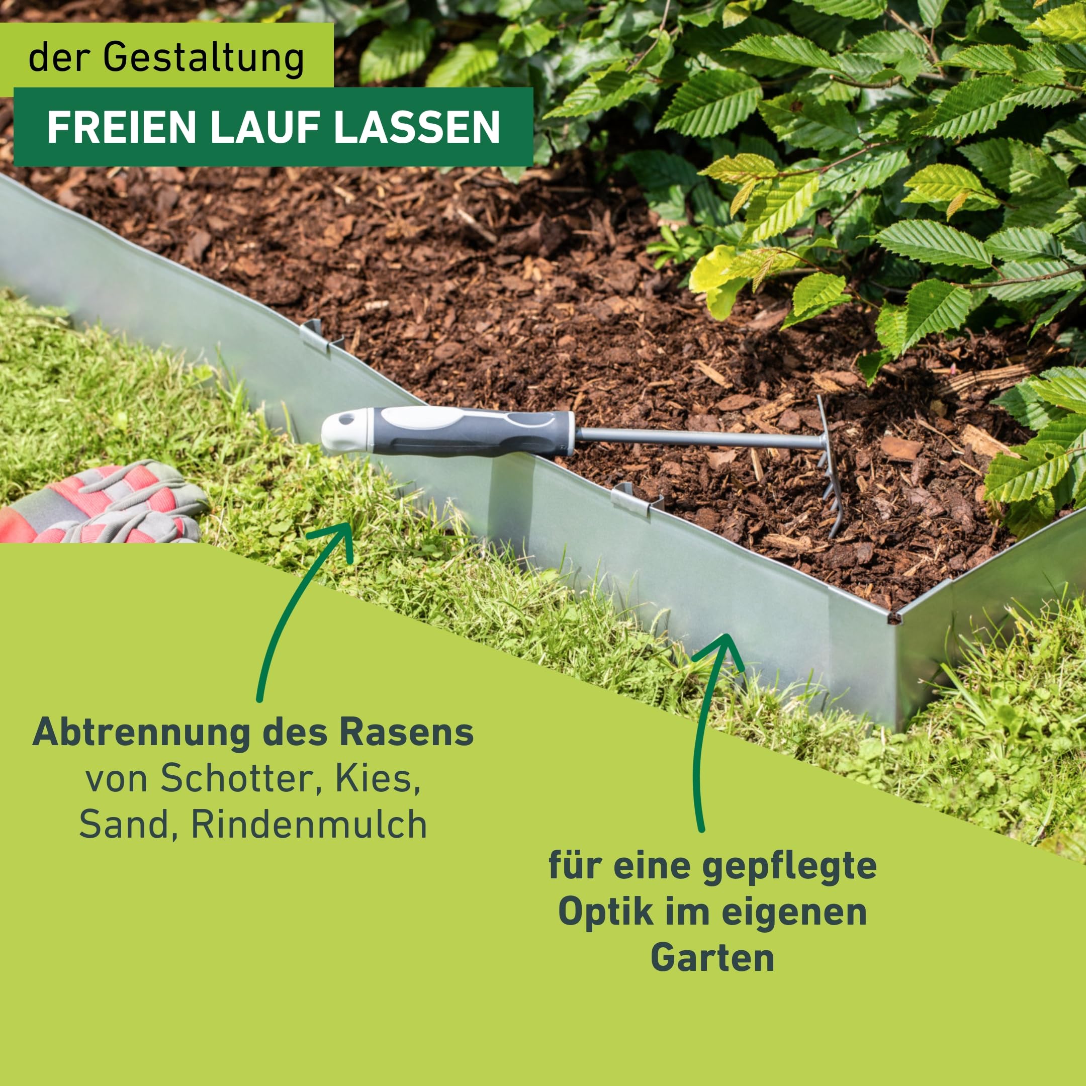 Windhager Rasenkantenband verzinkt, Raseneinfassung, Beeteinfassung, Beetbegrenzung, Mähkante, Rasen-Abgrenzung, flexibel, 5m x 15cm, 07458