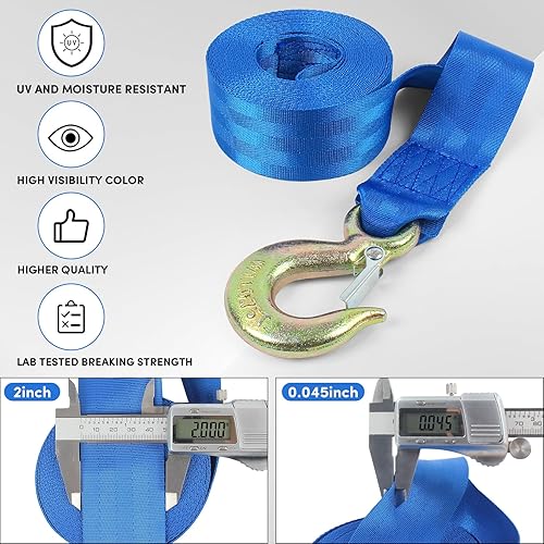 Miniatura 25 de Correa de cabrestante de barco con gancho, correa de cabrestante para remolque de barco, correa de cabrestante de remolque de barco de 2 pulgadas x