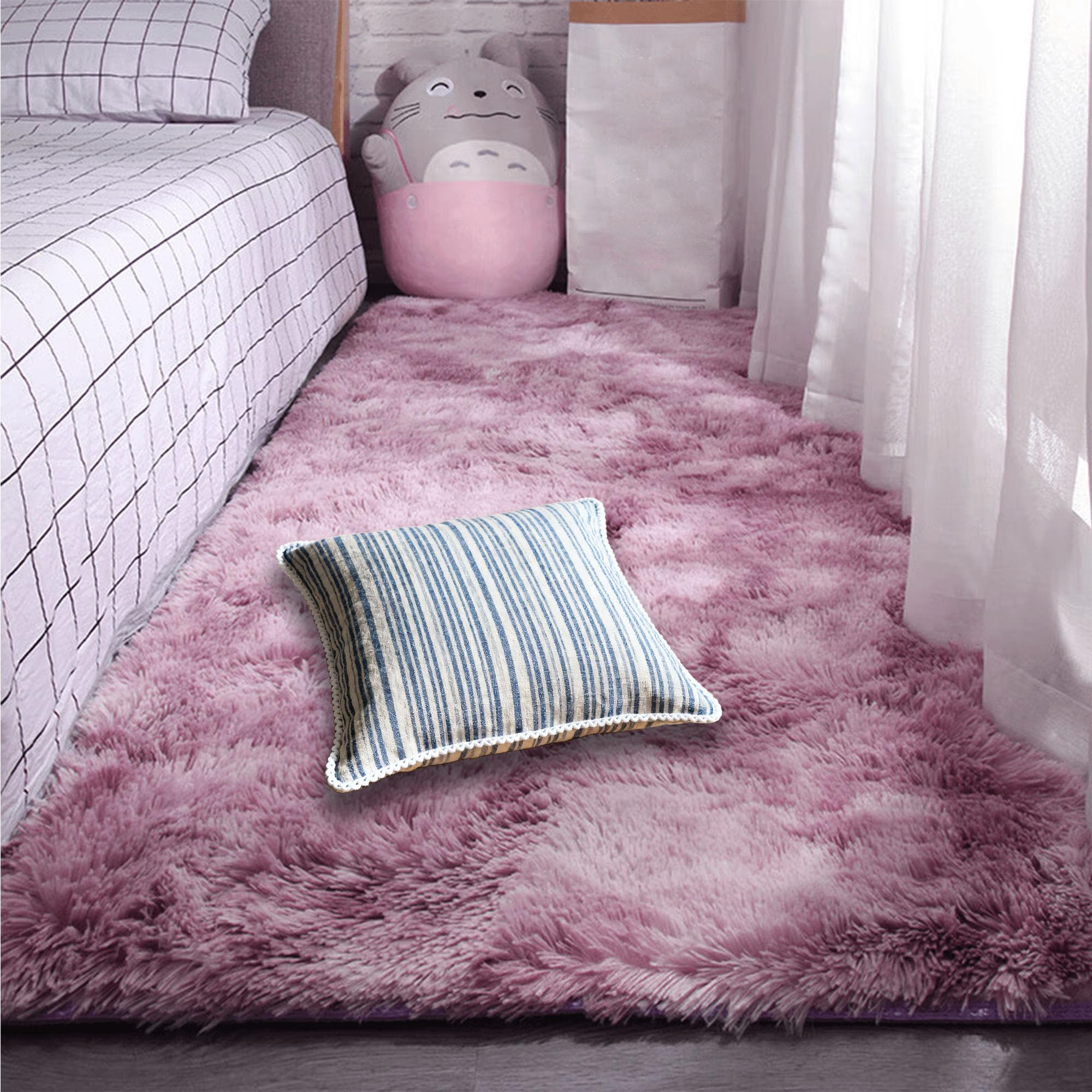 Tapis de salon lavable en machine 250x320 cm grand tapis shaggy rose pourpre