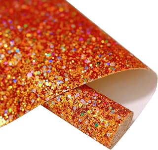 Meishu Orange Chunky Glitter Faux Leather Roll, 52"×12" Thick PU Vinyl Fabric for Cricut, DIY Bows Earrings & Thanksgiving Halloween Party Decoration (Stunning Orange)