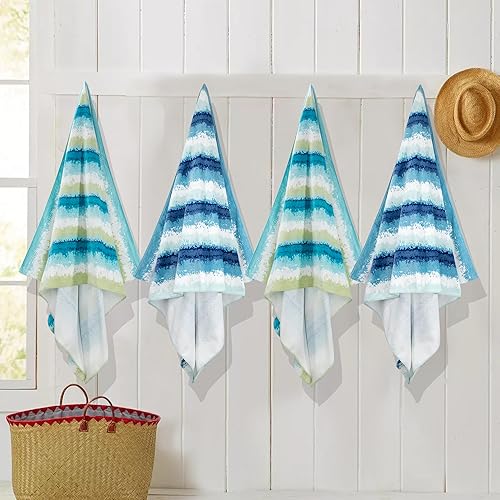 Miniatura 4 de cabanana Toallas de playa esponjosas de gran tamaño, toalla de felpa de 35 x 70 pulgadas, toalla de piscina a rayas costeras, toalla grande de