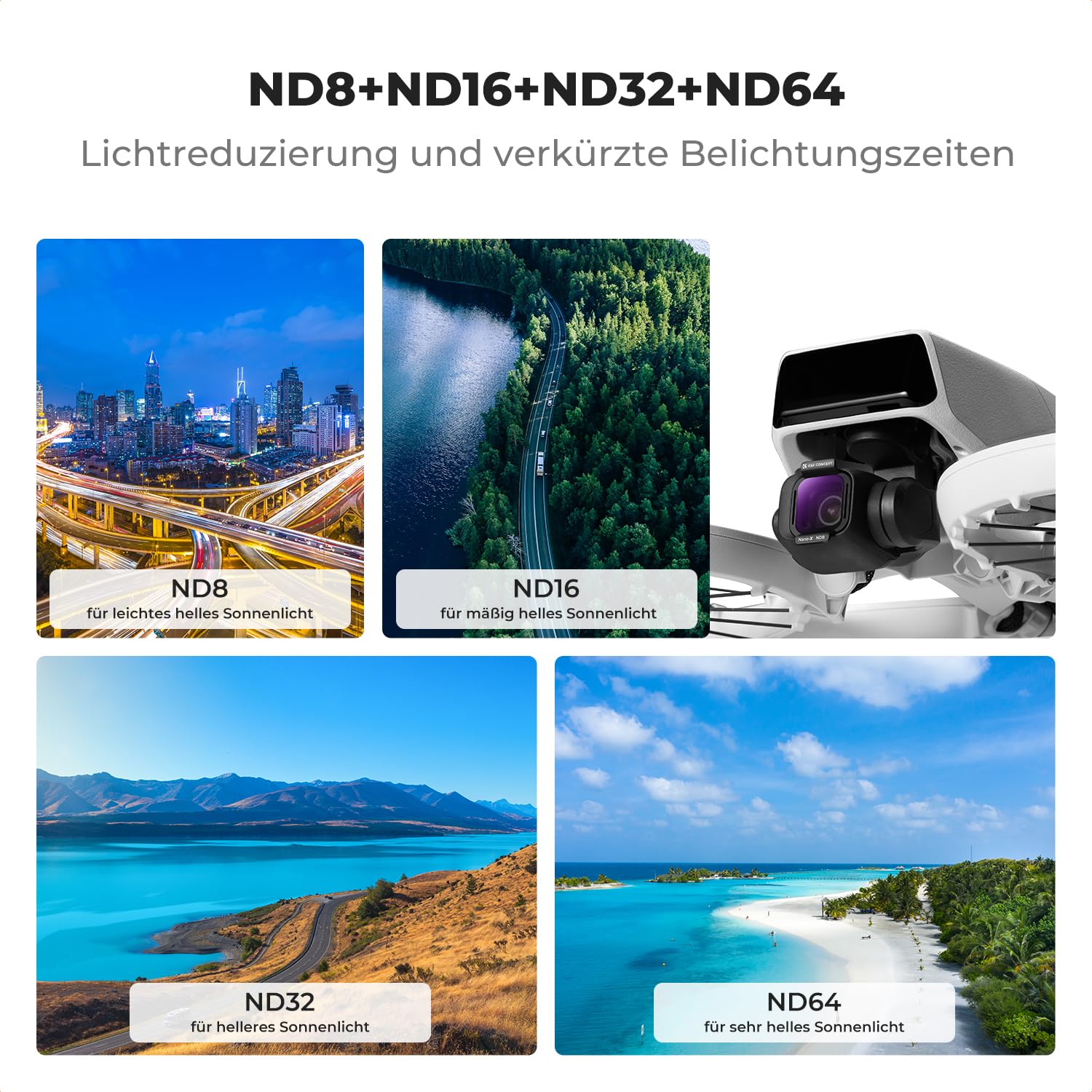 K&F CONCEPT ND Filter Set, UV PL ND8 ND16 ND32 ND64 Filter 6 Stück kompatibel mit DJI Flip/DJI Lito X1, Multi Beschichtung HD Optical Glass Aluminium