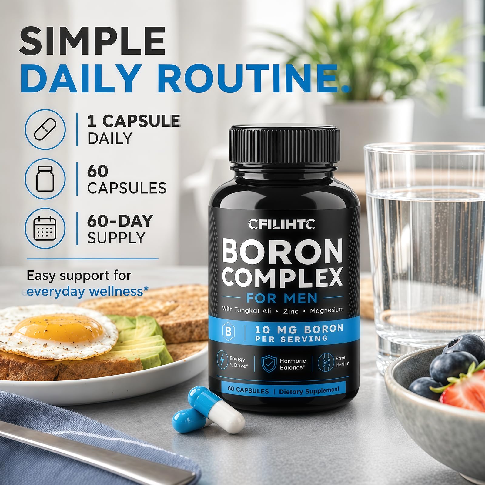 Boron Supplement for Men 10mg with Tongkat Ali, Boron Glycinate, 60 Count — Amazon image 6