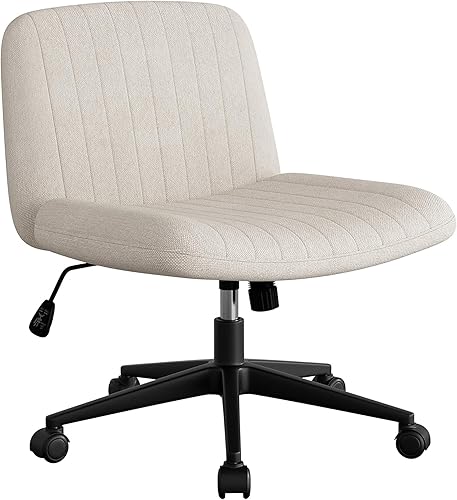 SUNLEI Silla de oficina con patas cruzadas con ruedas, silla ancha sin brazos para escritorio de tocador, sillas cómodas cruzadas con respaldo,
