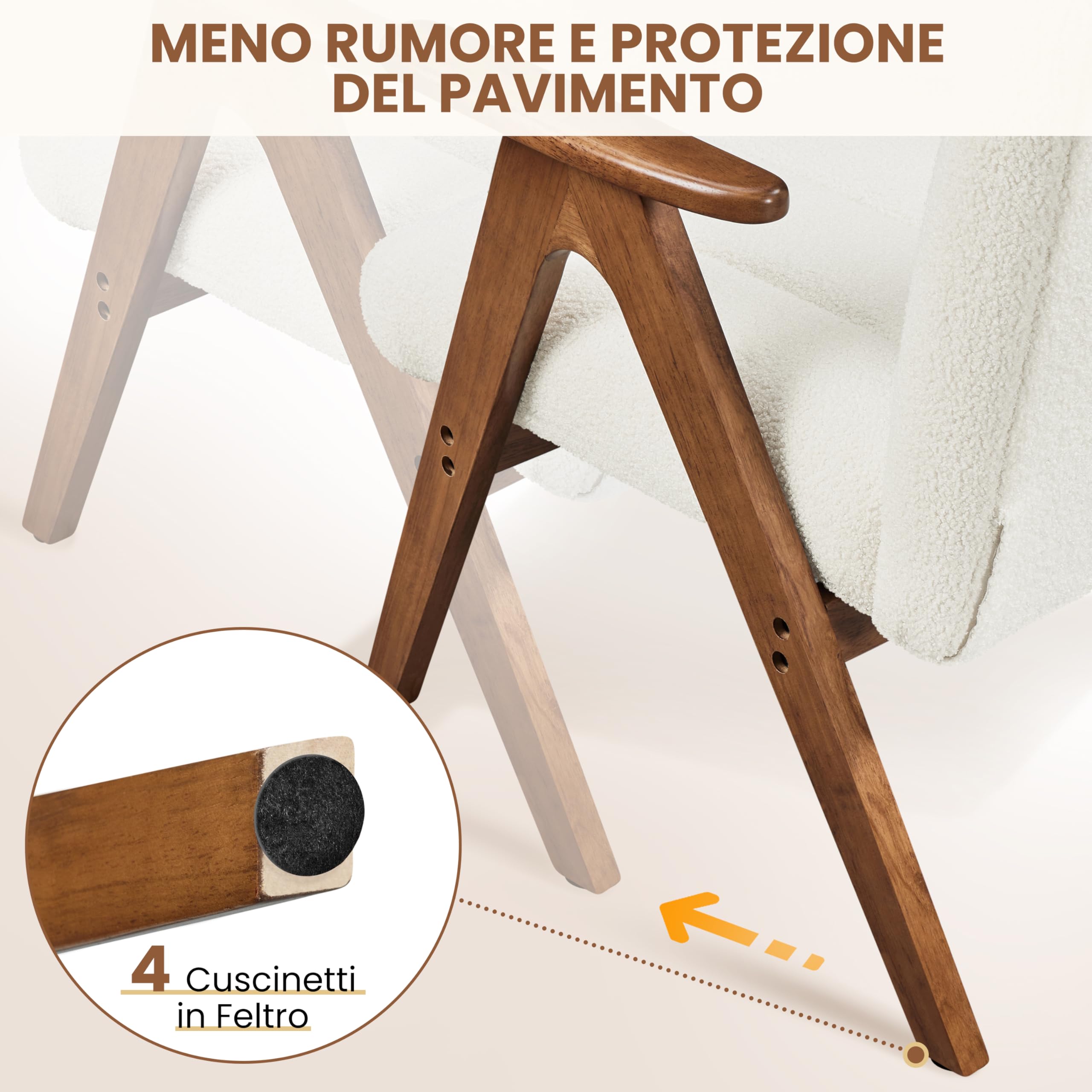 Yaheetech Poltrona Imbottita da Salotto Moderna Poltrocina in Tessuto Bouclé Sedia Gambe a V in Legno 60,5 × 68,5 × 73 cm per Angoli di Lettura Soggiorno Camere da Letto Bianco