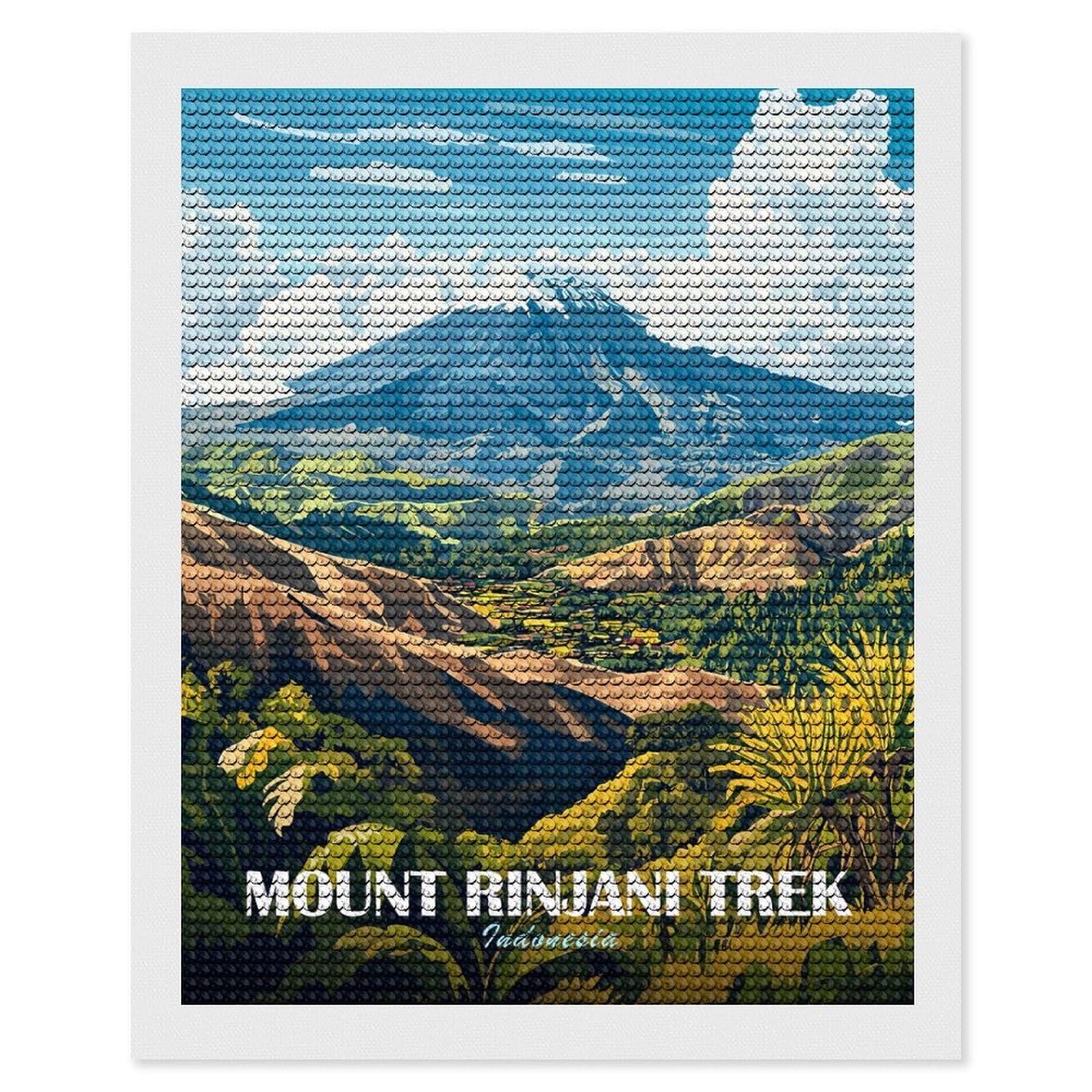 Junmoney Mount Rinjani Trek, Indonesia Diamond Painting Canvas Kit 16"x20", Round Gems, Living Room Decor, Seasonal Gift Choice, Modern Decor