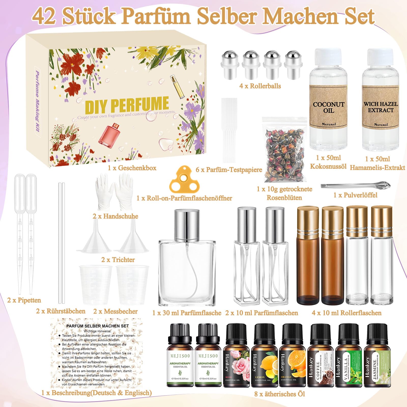 Juego de Perfume para Hacerlo Tú Mismo, Kit de Creación de Aceite de Perfume Vezerd, Juego de Manualidades Creativa para Adultos DIY con Aceite Esencial, Mini Fragancias como Regalo para Mujeres/Niñas