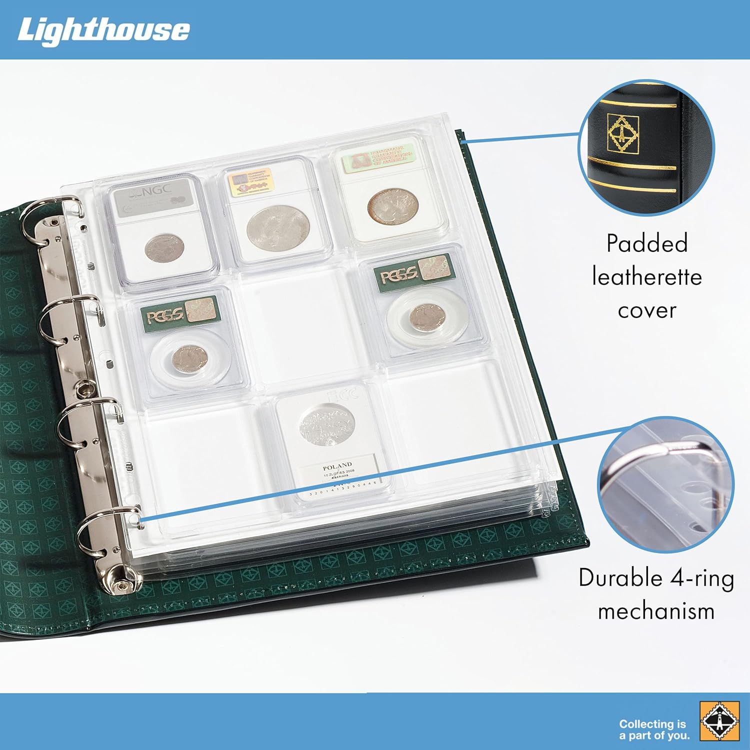 Lighthouse - Coin Album Set with 6 ENCAP Pages for Slabs, Holds 54 Slabs Including PCGS, NGC, ANACS, and More - Black