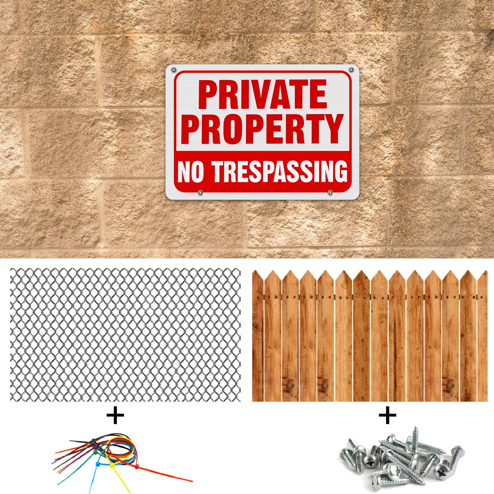 Zonon Lot de 6 panneaux en métal « No Trespassing » - 30,5 x 20,3 cm - Panneaux de propriété privée avec piquet en H réfléchissant en aluminium - Résistant aux intempéries - Pour extérieur - Facile à