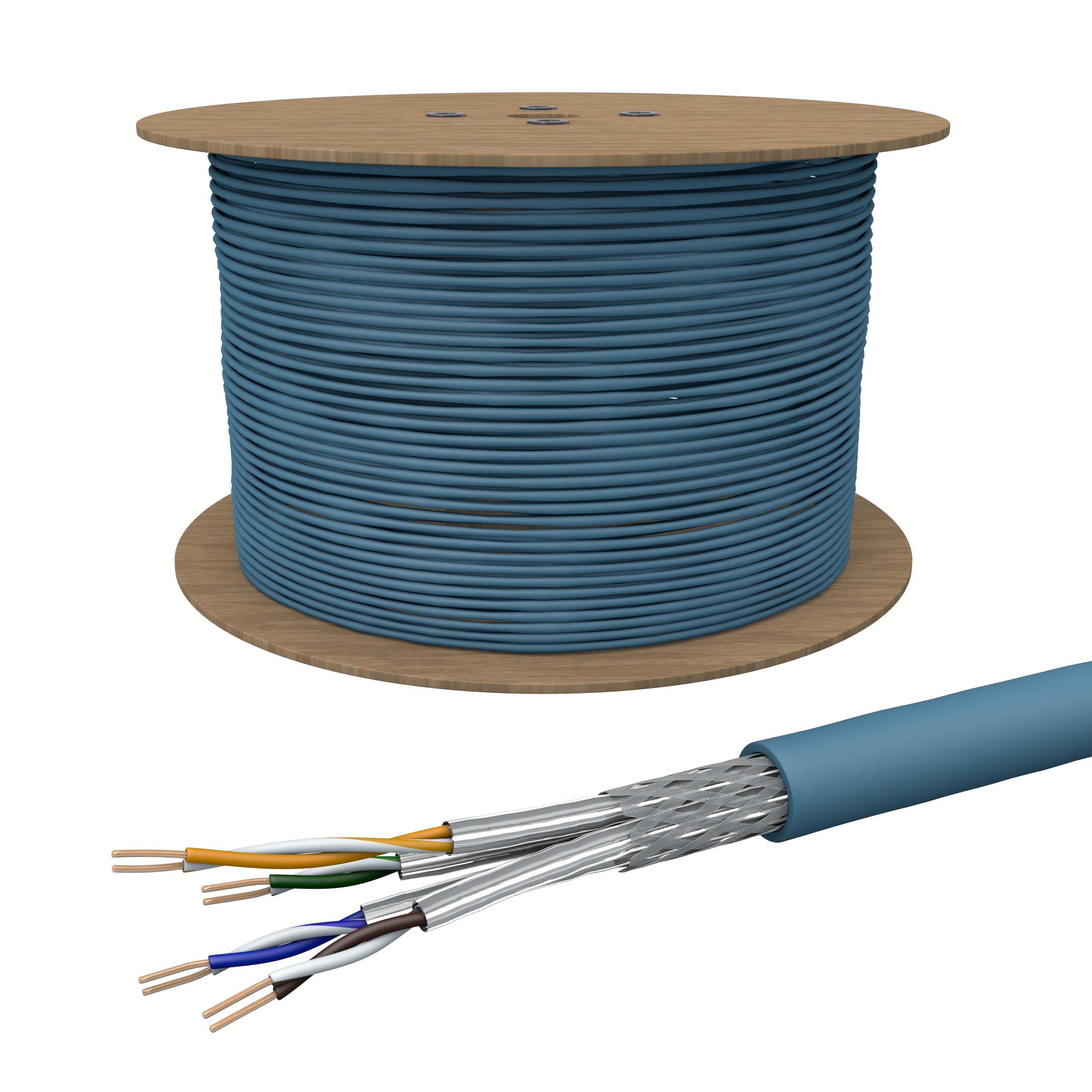 Draka Netzwerkkabel Verlegekabel Erhöhte Reichweite 1000m Trommel Long Reach S/FTP PiMF LSZH Halogenfrei AWG 22/1 Datenkabel PoE 100% Kupfer UC LR 22 GHMT PVP Zertifiziert Made in EU 10Gbit/s Blau