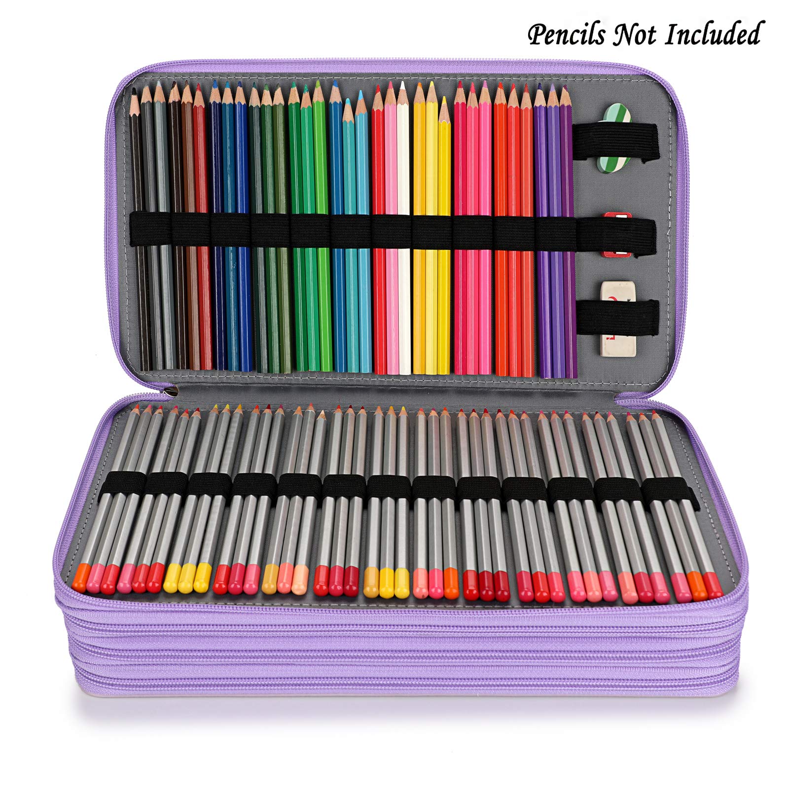 BSTKEY Trousse à crayons en polyuréthane pour crayons de couleur – Grande capacité pour 300 crayons – Sac de rangement pour papeterie, violet (sans crayons)