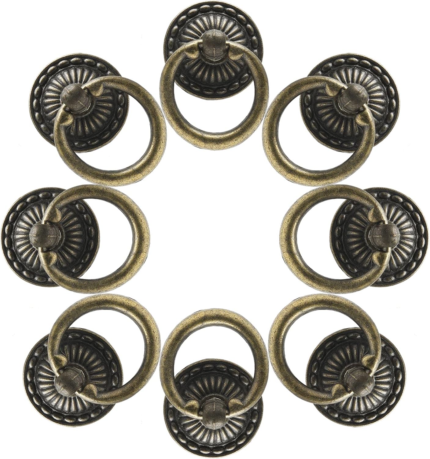 Murtenze 12 Pieces Antique Bronze Drawer Ring Pulls, Vintage Decorative Handles, Single Hole Knobs with Screws for Furniture Cabinet Cupboard Dresser Wooden Case Box