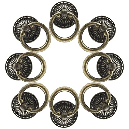 Murtenze 12 Pack Antique Bronze Drawer Ring Pulls Vintage Decorative Handles Single Hole Knobs with Screws for Furniture Cabinet Cupboard Dresser Wooden Case Box