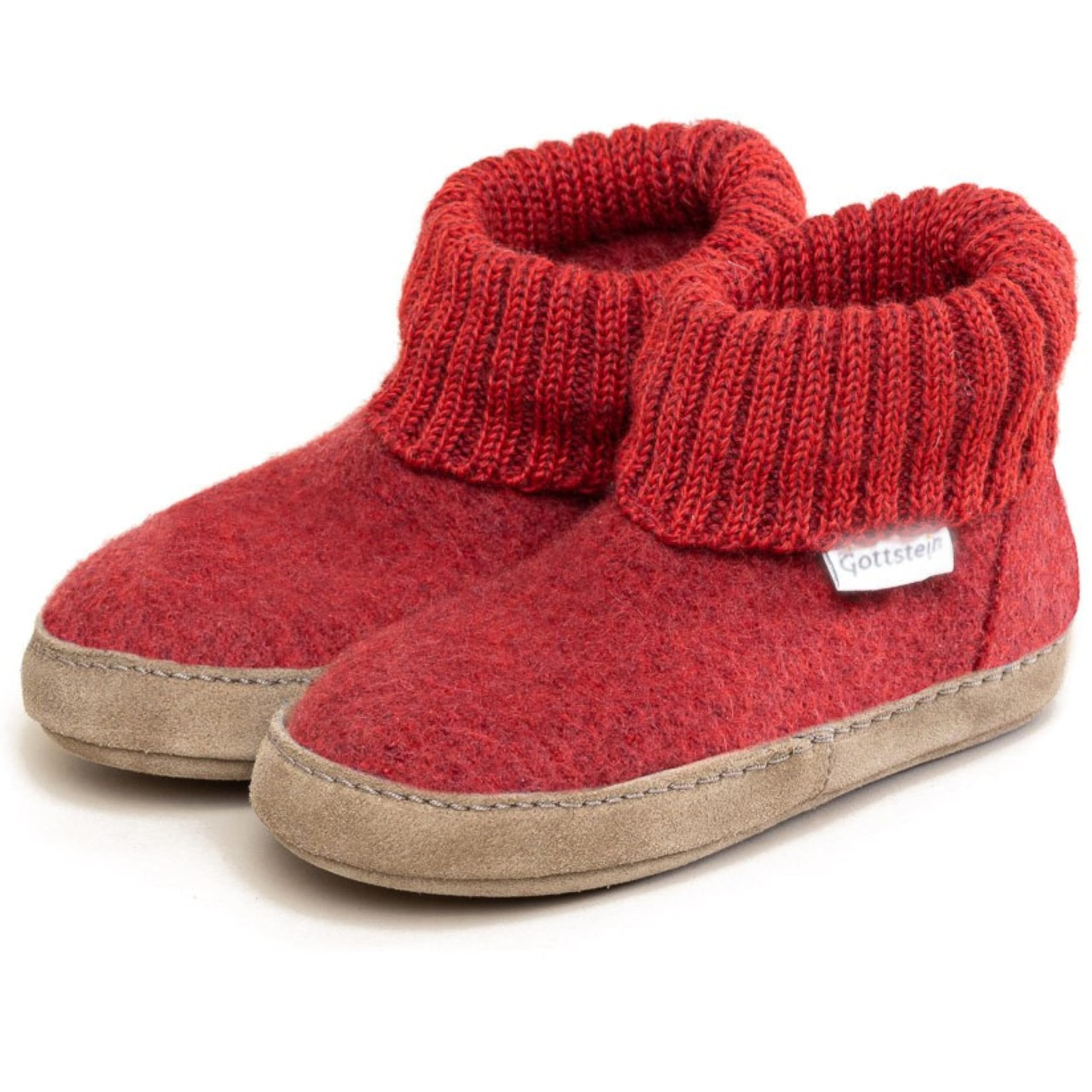 Gottstein Kinder Hüttenschuh Alpine Boot LE - Aus reiner Bio-Schafwolle für Jungen & Mädchen mit Ledersohle - Hausschuh Made in Tirol