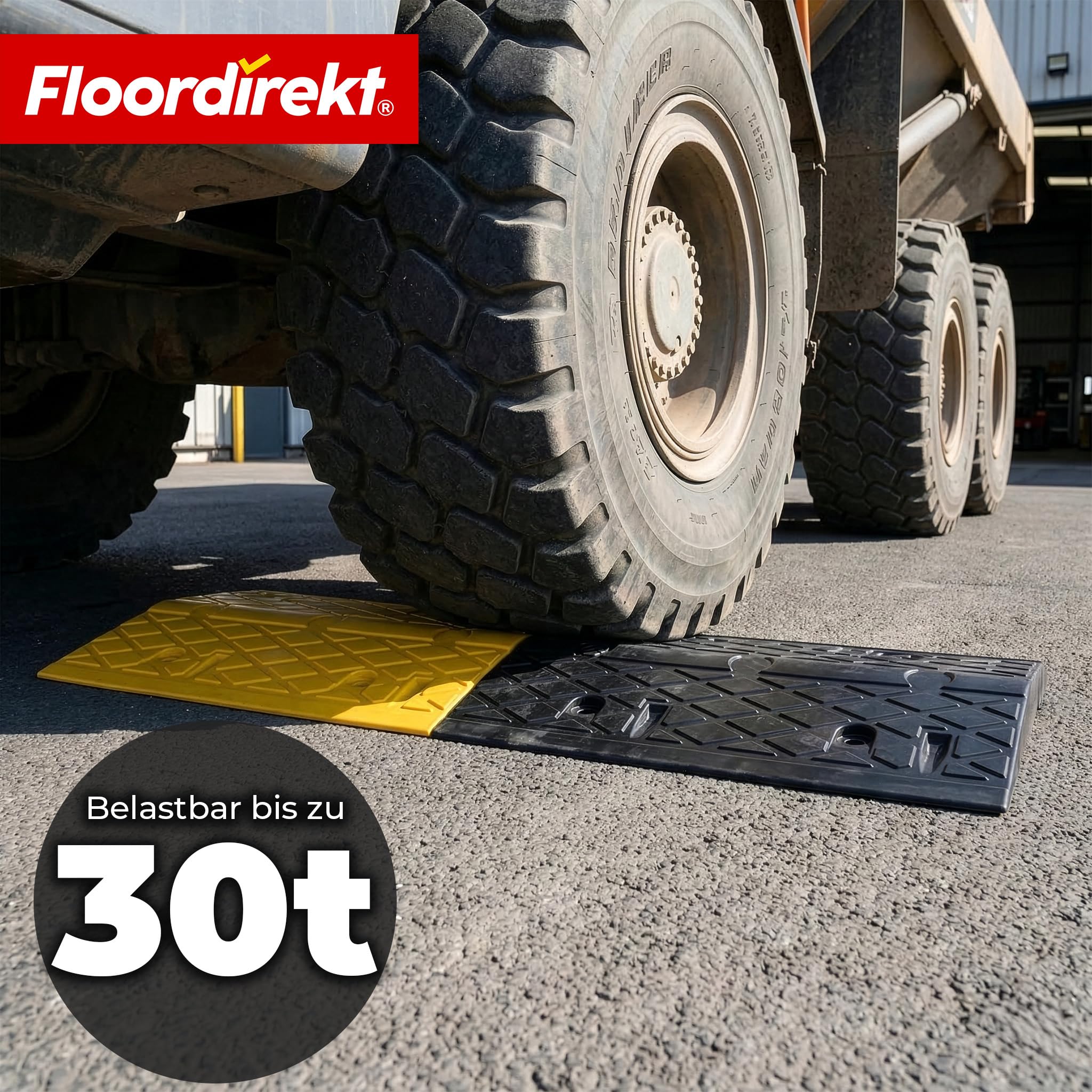 Floordirekt Gummi Bodenschwelle 2-teilig Hochwertige, Fahrbahnschwelle für effektive Geschwindigkeitsbegrenzung, Temposchwelle, (Schwarz-Gelb, 100 x 35 x 5 cm - Vento)