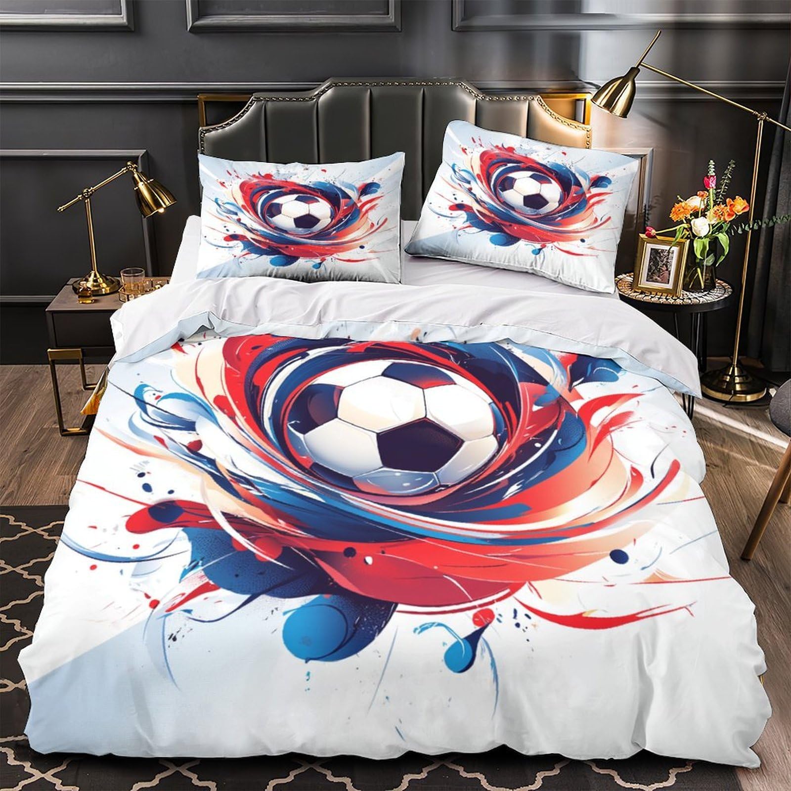 Housse de couette football 3D en microfibre légère lavable au motif art abstrait
