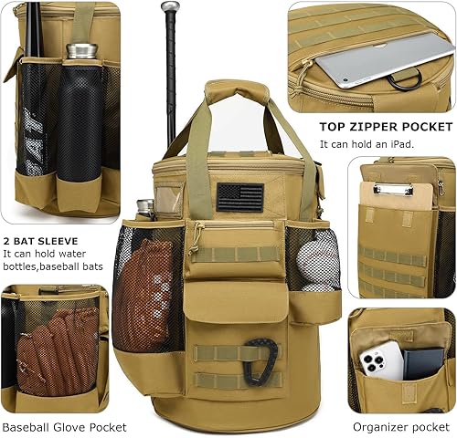 Miniatura 3 de Bolsa de cubo de béisbol, organizador de accesorios de entrenamiento de béisbol, bolsa de cubo de sóftbol estilo táctico con parte inferior