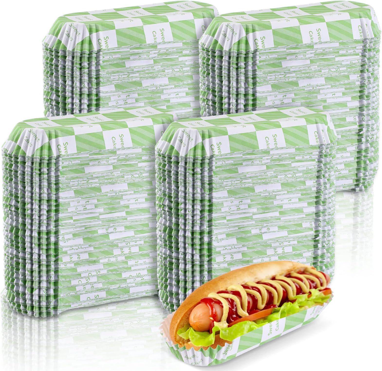 Yinkin 300 Pcs Paper Hot Dog Trays Valentine's Day 6 Inch Food Trays Concession Stand Supplies Disposable Hot Dog Holder Paper Hotdog Boats Rectangular Liners for Christmas Party