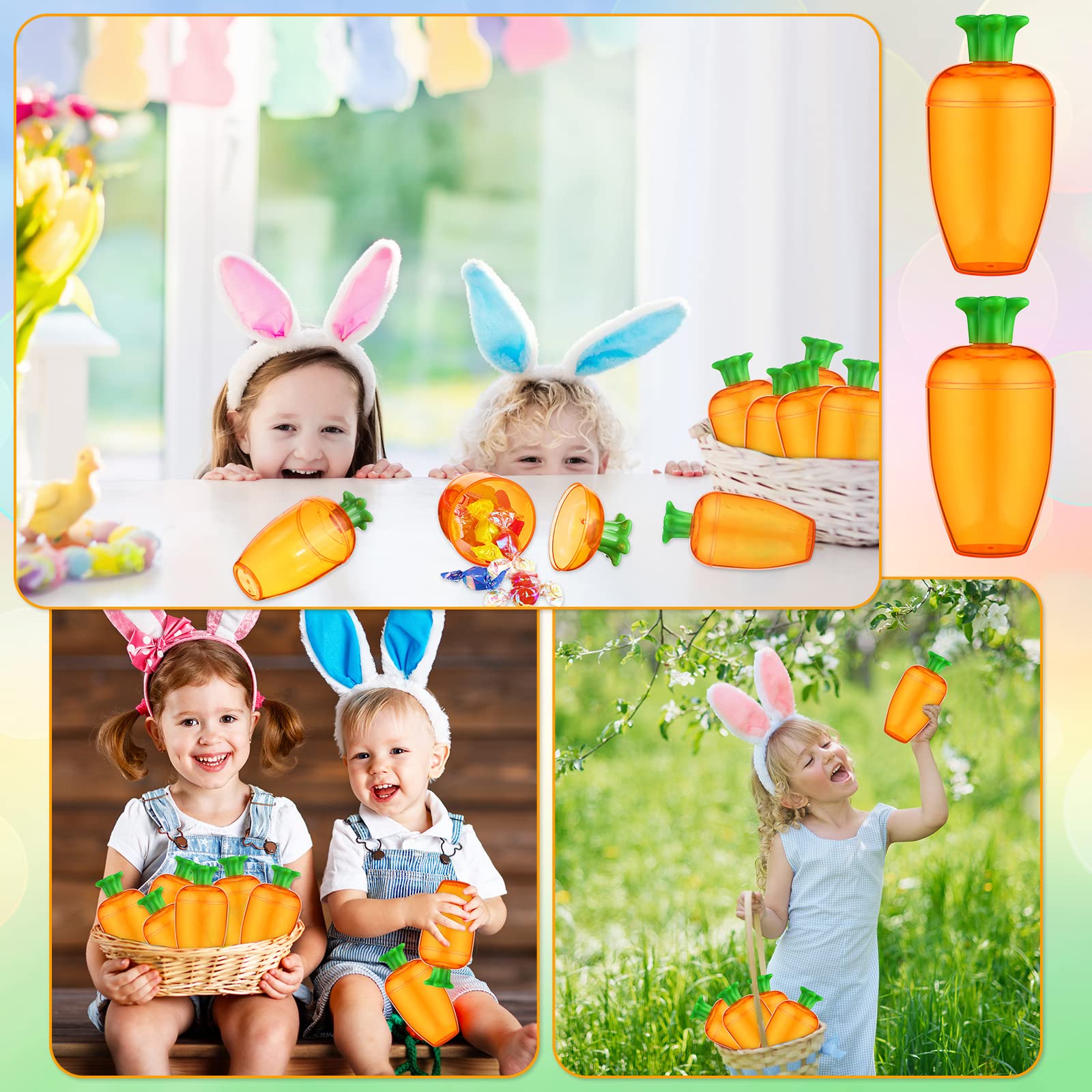 54 Pcs Easter Carrots Containers Bulk 5.5 Inch Fillable Carrot Shaped Easter Eggs Empty Clear Bright Surprise Orange Plastic Eggs for Easter's Hunt Party