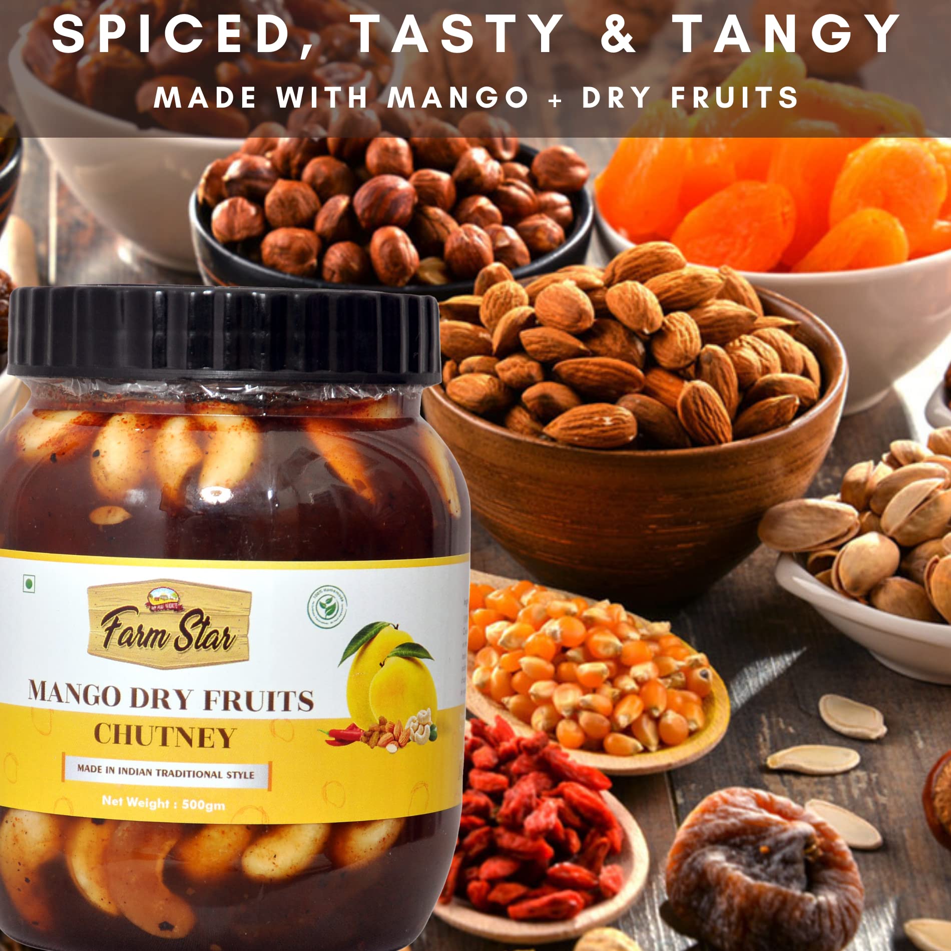 Farm Star Mango Dry Fruits Chutney|Aam Ki Chutney 500G + 350 G-Jaggery Cubes Free/// 1