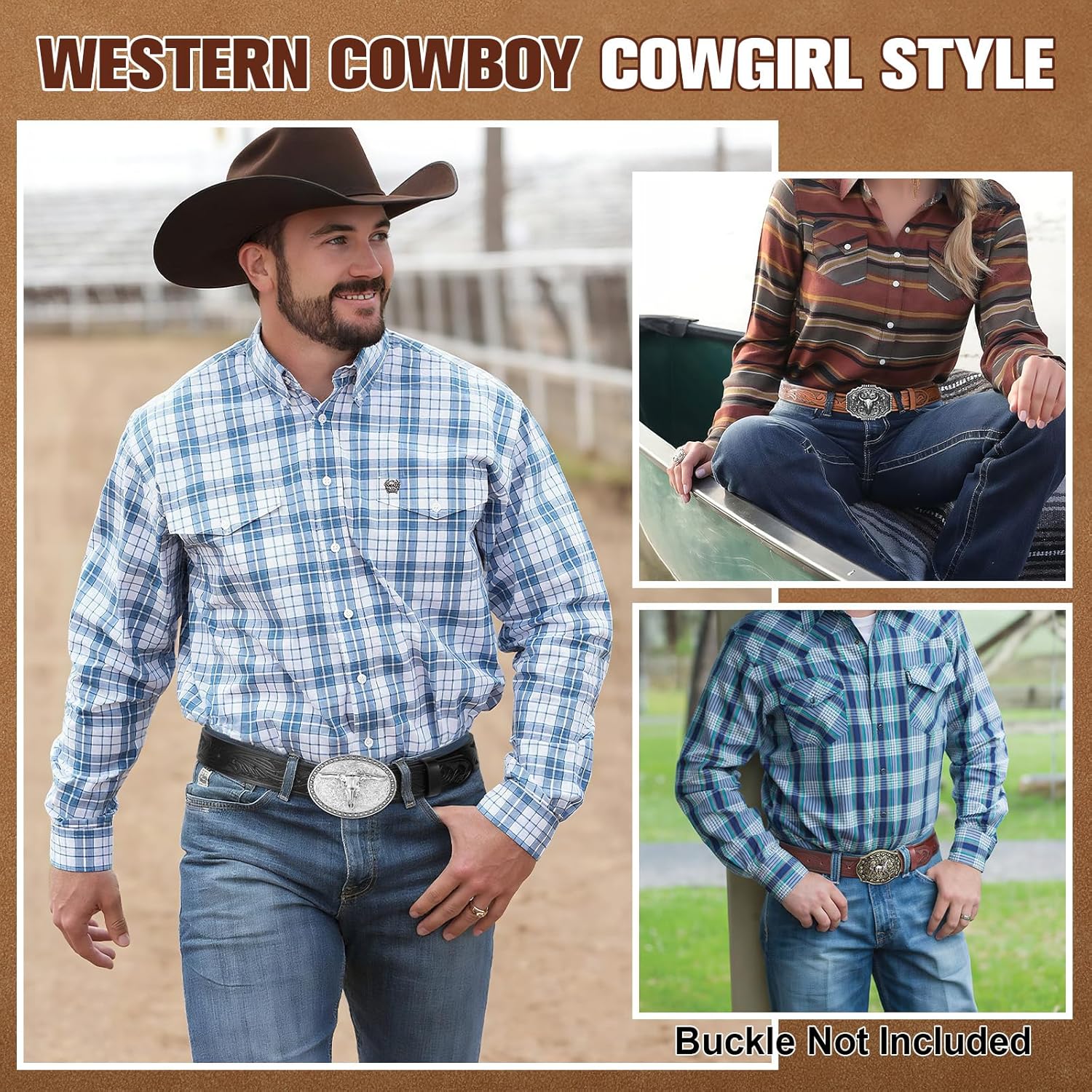 BELTROAD 3 Pack Western Belts for Men Women without Buckle Cowboy Belt for Buckle Mens Western Leaher Belt for Jeans - Image 4