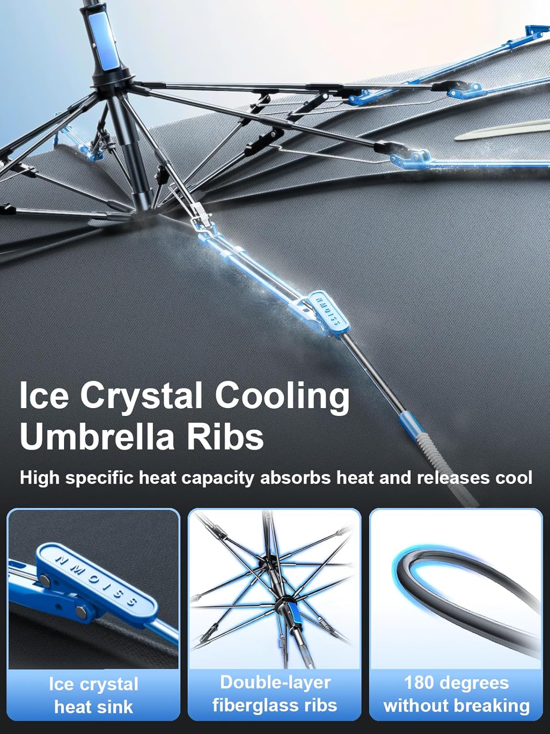 Upgraded Nmoiss Windshield Sun Shade Umbrella [Ice Rib] High Speed ​​Cooling 99% UV Blocking Protects Car from Sun and Heat Damage, Keeps Cool and Protects Interior Medium (56" L x 31" W)