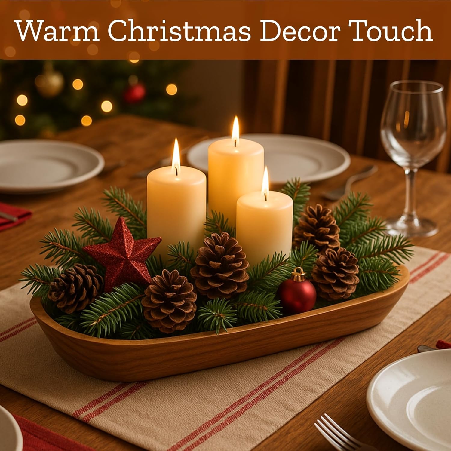 Mie Creations 16.5'' Large Wooden Dough Bowl for Decor, Farmhouse Decorative Centerpiece Oval Dough Bowls for Table | Handmade Long Acacia Wood Bowl, Rustic Thanksgiving Christmas Dining Decorations