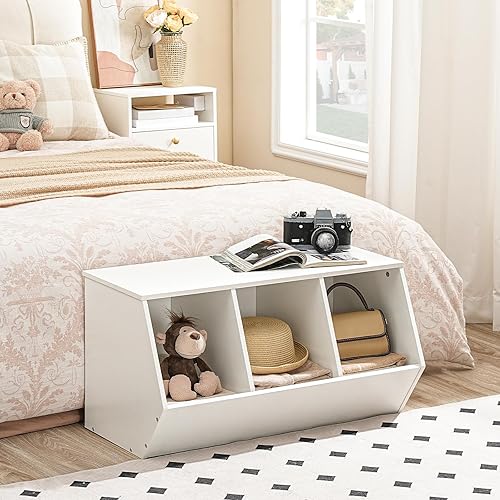 Miniatura 2 de HOOBRO Cubo de almacenamiento de juguetes, Estantería para niños, Gabinete apilable de almacenamiento de juguetes de 3 compartimientos, Estribo de