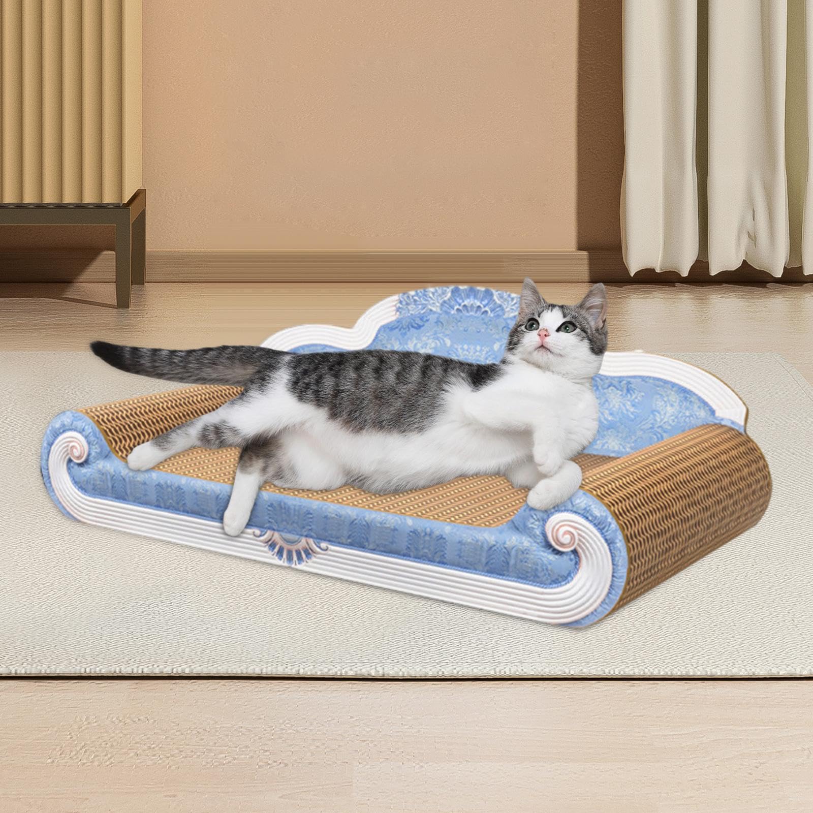 Griffoir pour Chat Lit pour Chat Canapé en Carton Ondulé Accessoire de Mobilier pour Chat Jouet Anti-griffure Structure Convient à La Décorati, Bleu