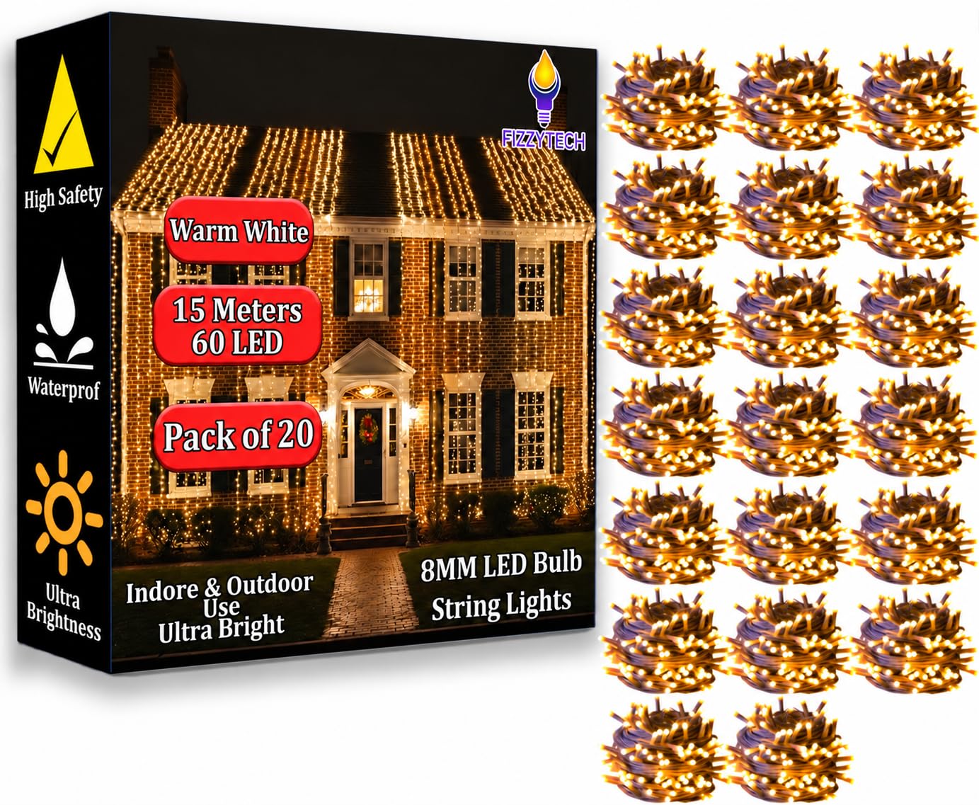 Fairy String Lights - 60 LED 15m Warm White -30