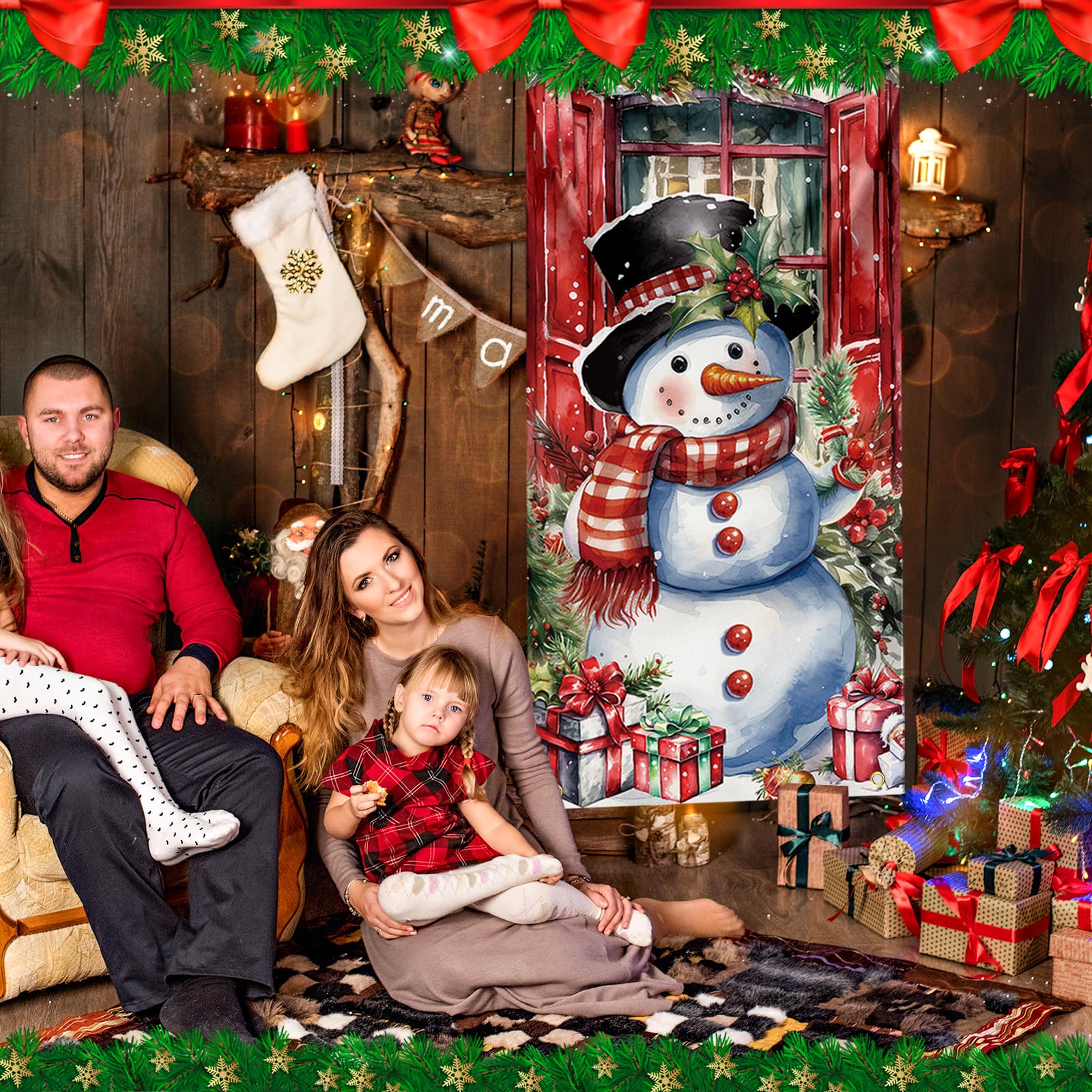 Weihnachts-Türdekoration Schneemann - Buntes Türhänge-Banner Für Innen Und Außen