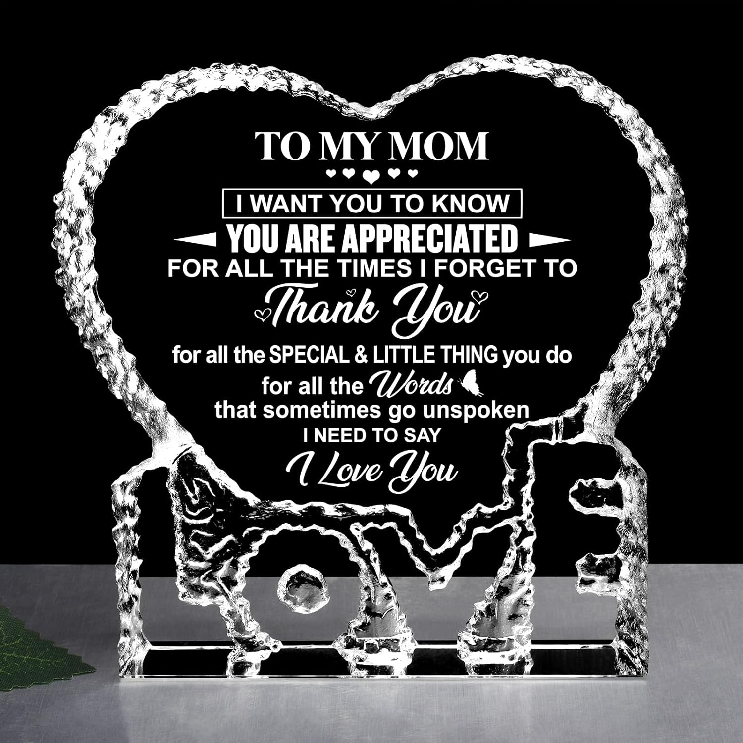 ZHSHWAT Gifts for Mom, K9 Crystal Keepsake from Daughter Son Anniversary Birthday Gifts Personalized Crystal Heart Gratitude Decoration Gifts for Mom