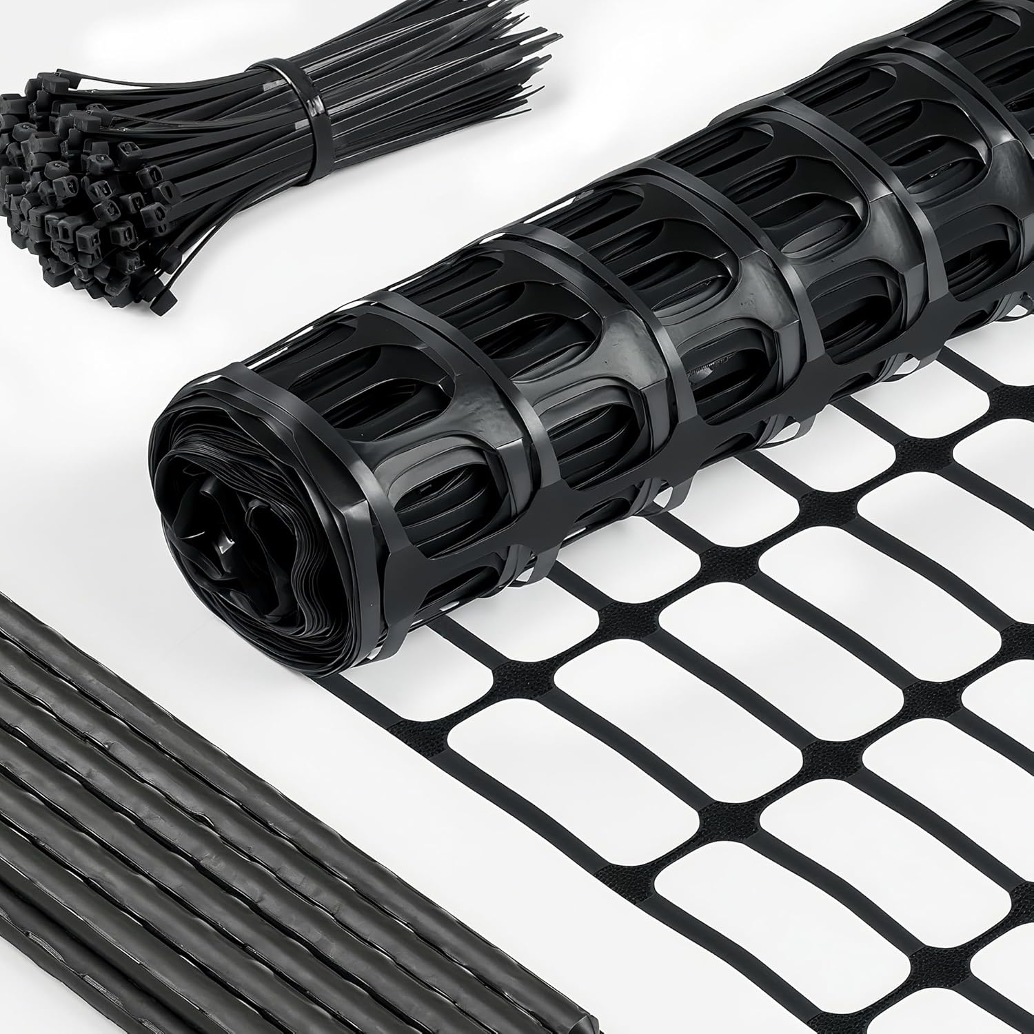 Temporary Fence, Snow Fence, 40" x50' Plastic Mesh Fence with 13-Pack 4FT Steel Stake, Portable Garden Fencing Safety Netting for Outdoor Backyard, Animals Barrier Set for Dog Deer, Black