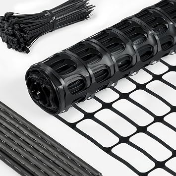 40" x50 Temporary Fence with Posts, Dog Fence Outdoor for Yard, Black | Mesh fence roll with steel posts, Portable fencing for yard, Garden fence animal barrier, Snow fence