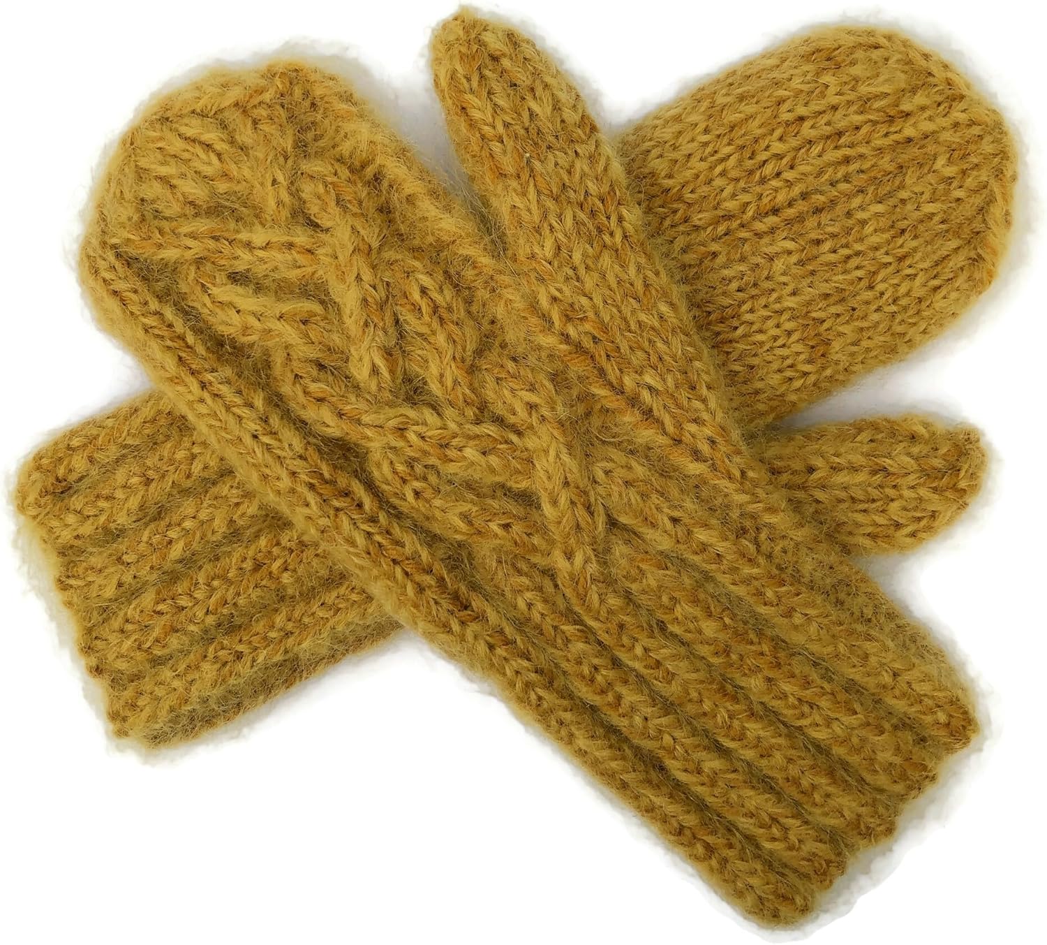 Gold Mittens Hand Knit Wool and Mohair with Celtic Twist Cable