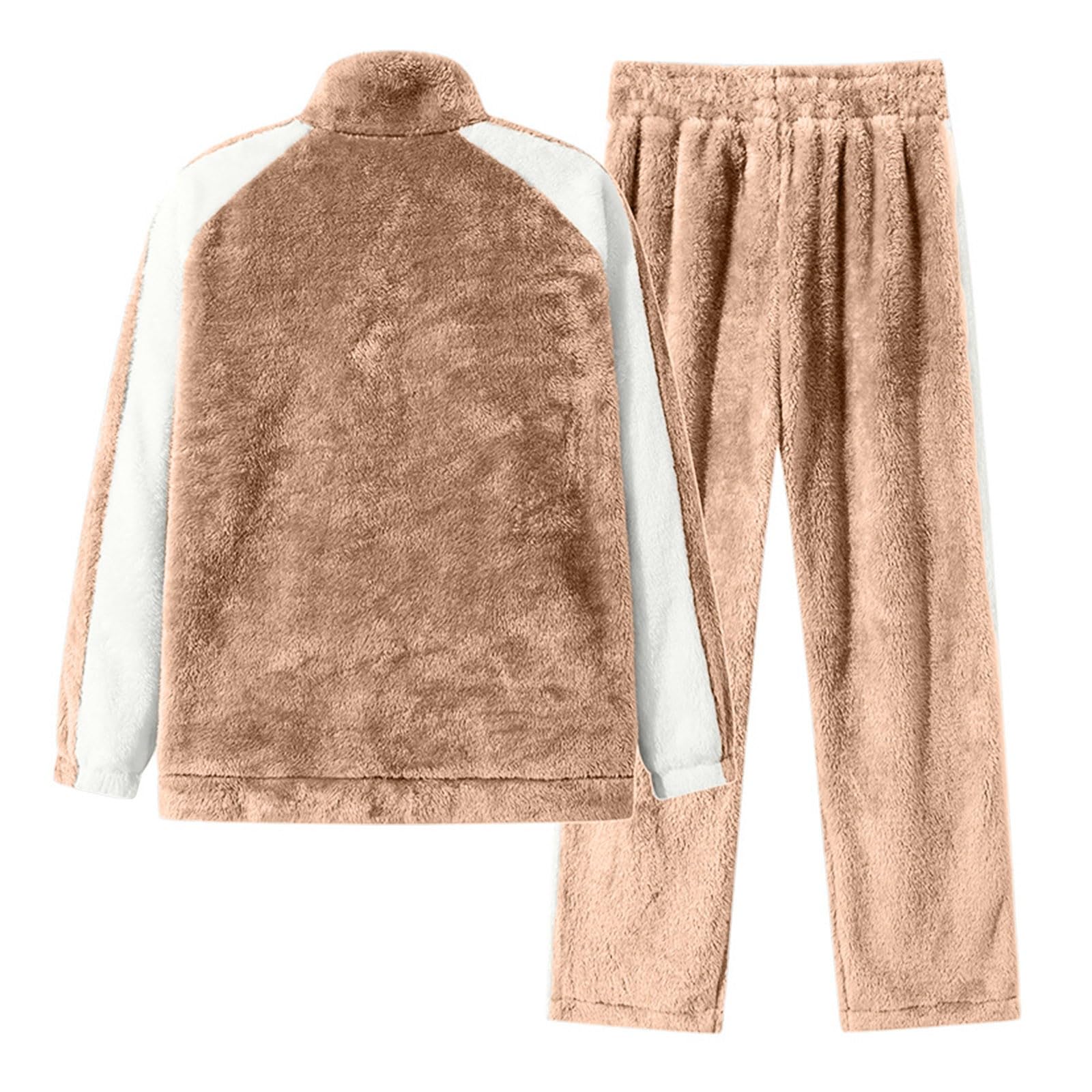 Generisch Hausanzug Herren Plüsch Schlafanzug Fleece Warmes Sweatshirt und Plüschhose Set mit Reißverschluss Pyjama Zweiteiliger Loungewear Winter Nightwear Freizeitanzug für Zuhause
