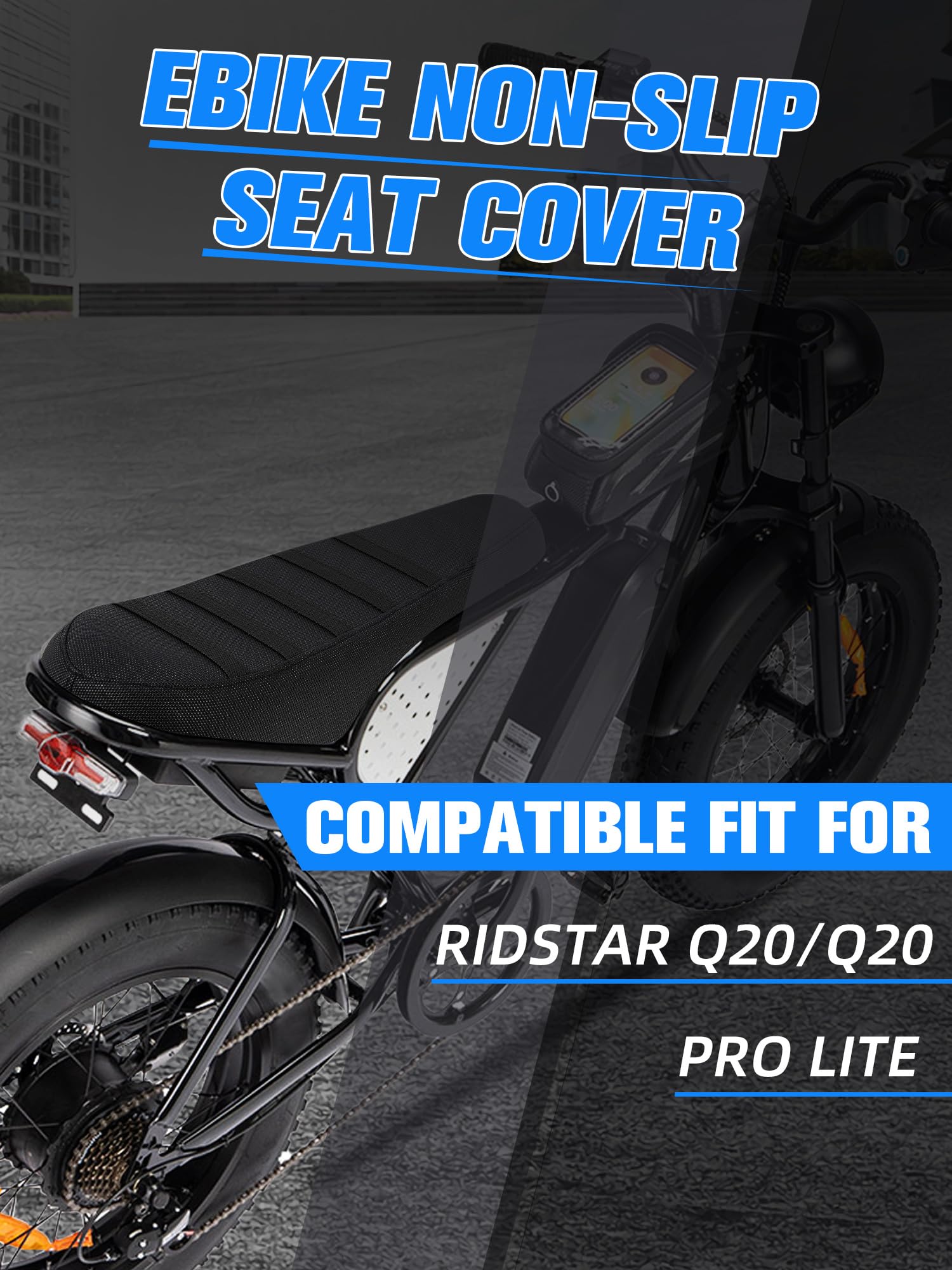 Housse de siège antidérapante Compatible avec Ridstar Q20 E-Bike, vélo électrique, Housse de siège Souple Noire