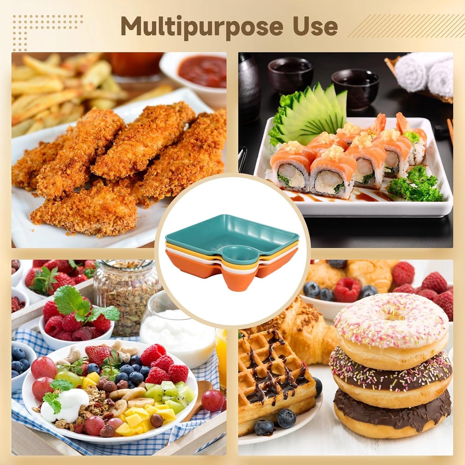 16-Piece Divided Chip & Dip Tray Set, Reusable Serving Platters With Sauce Dish, Assorted Colors For Parties, Gatherings, Bbqs, And Restaurants