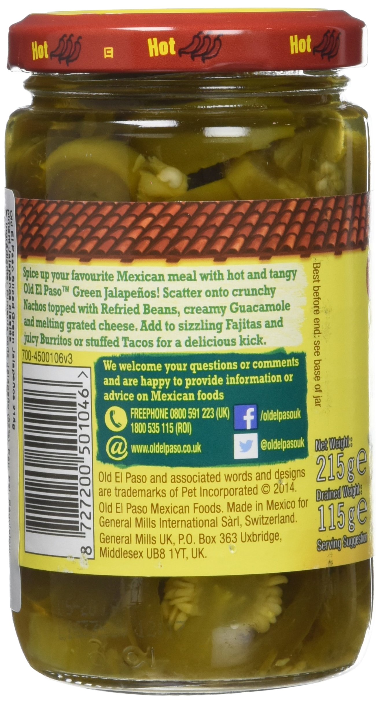 Old El Paso Piment Jalapenos Ciselés 215 g - Lot de 6