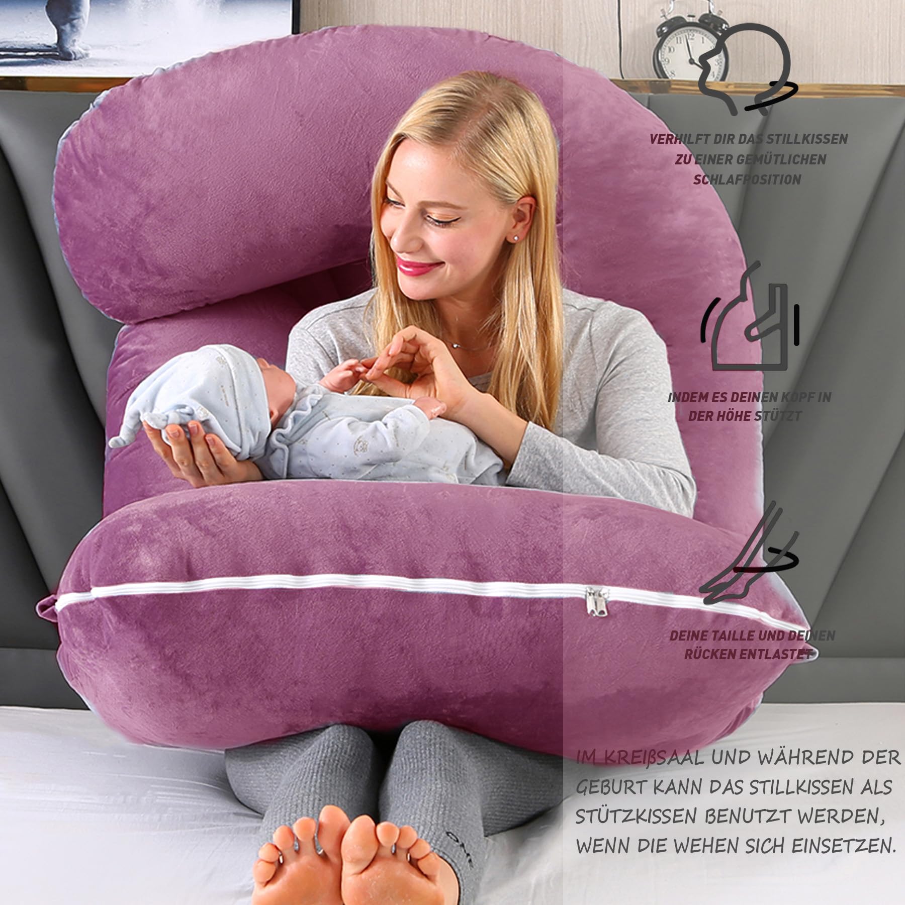 CALIYO Poduszka ciążowa w kształcie litery J, poduszka do karmienia XXL, poduszka do spania na boku z poszewką, poduszka Pregnancy Pillow i komfortowa poduszka dla dorosłych, wyściółka z bawełny