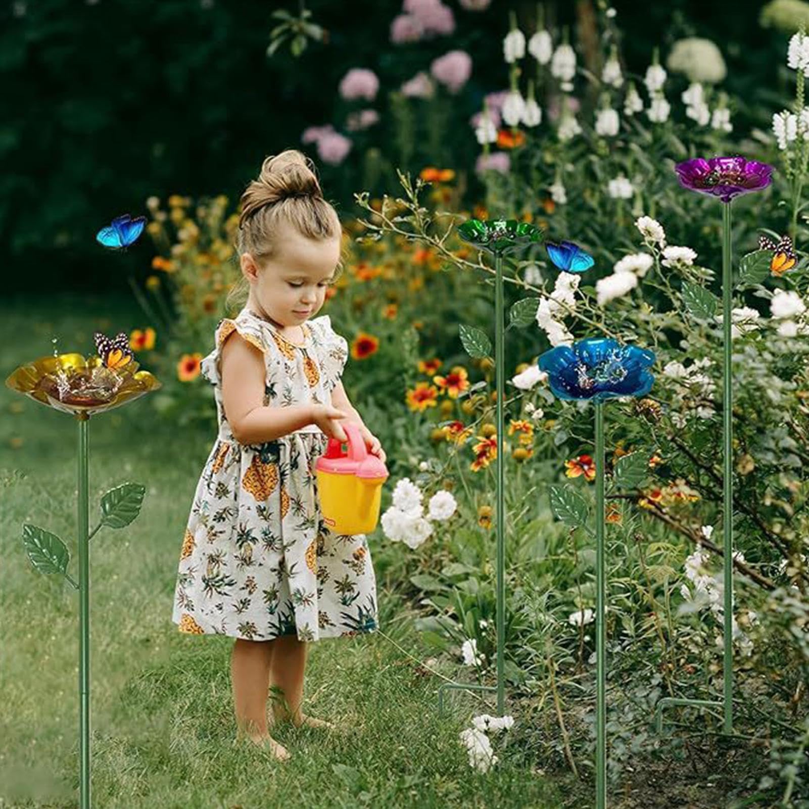 Nourrisseur pour Papillons - avec Piquet Métallique Décoration Jardin Nourrisseur - Lot de 4 Bols à Eau Papillons Abeilles,pour Intérieur Extérieur Chemin Jardin Balcon