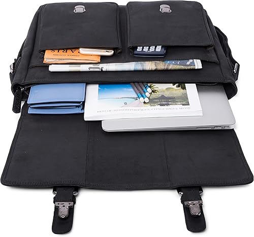 Miniatura 5 de LEABAGS Maletines de cuero para hombre - Bolso Cambridge de cuero genuino para portátil de 15 pulgadas - Bolso de mensajero vintage