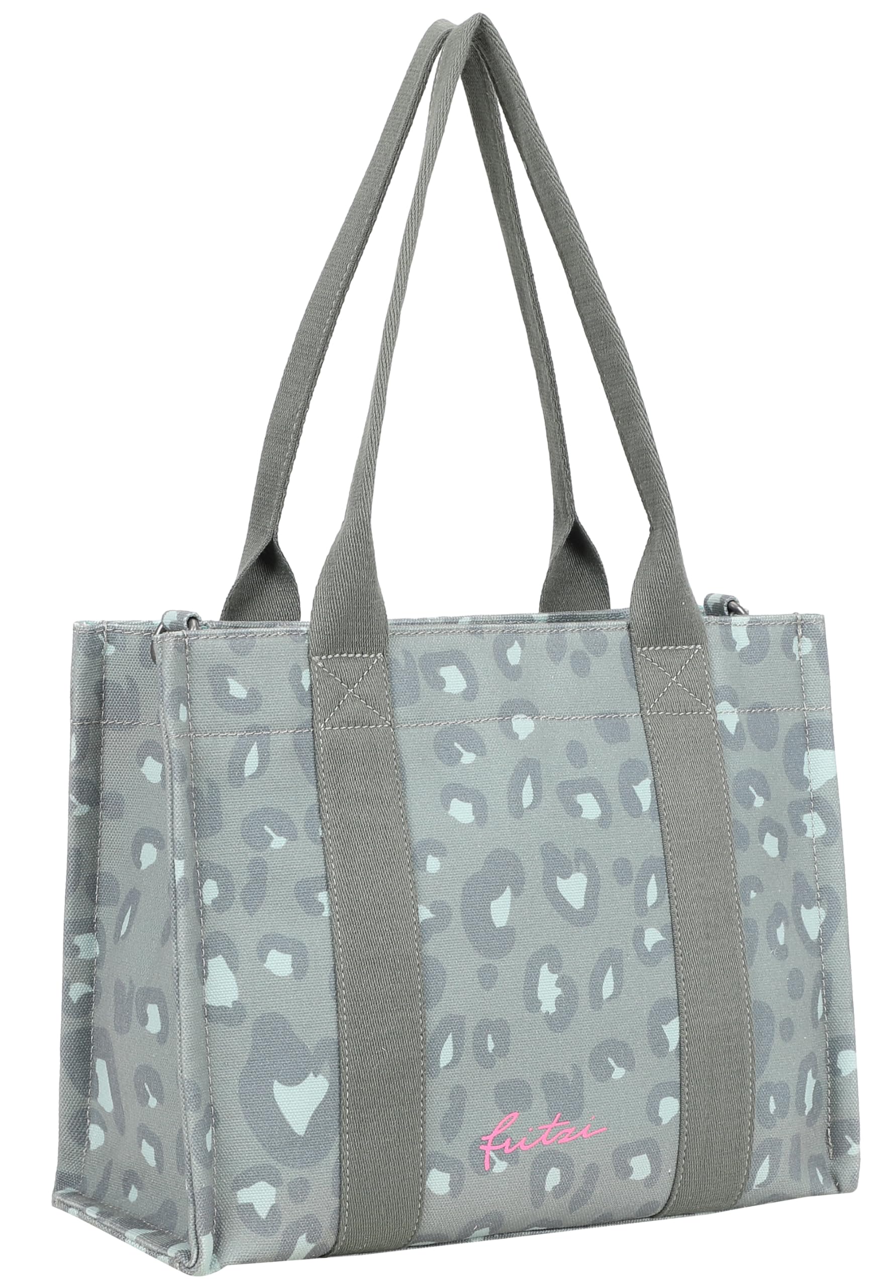Fritzi Tote Shopper Medium Leo Canvas Damen Shopper Handtasche Festival City vegan Leoprint Reißverschluss 26 x 33 x 14 cm – Rosa, Grün, Beige