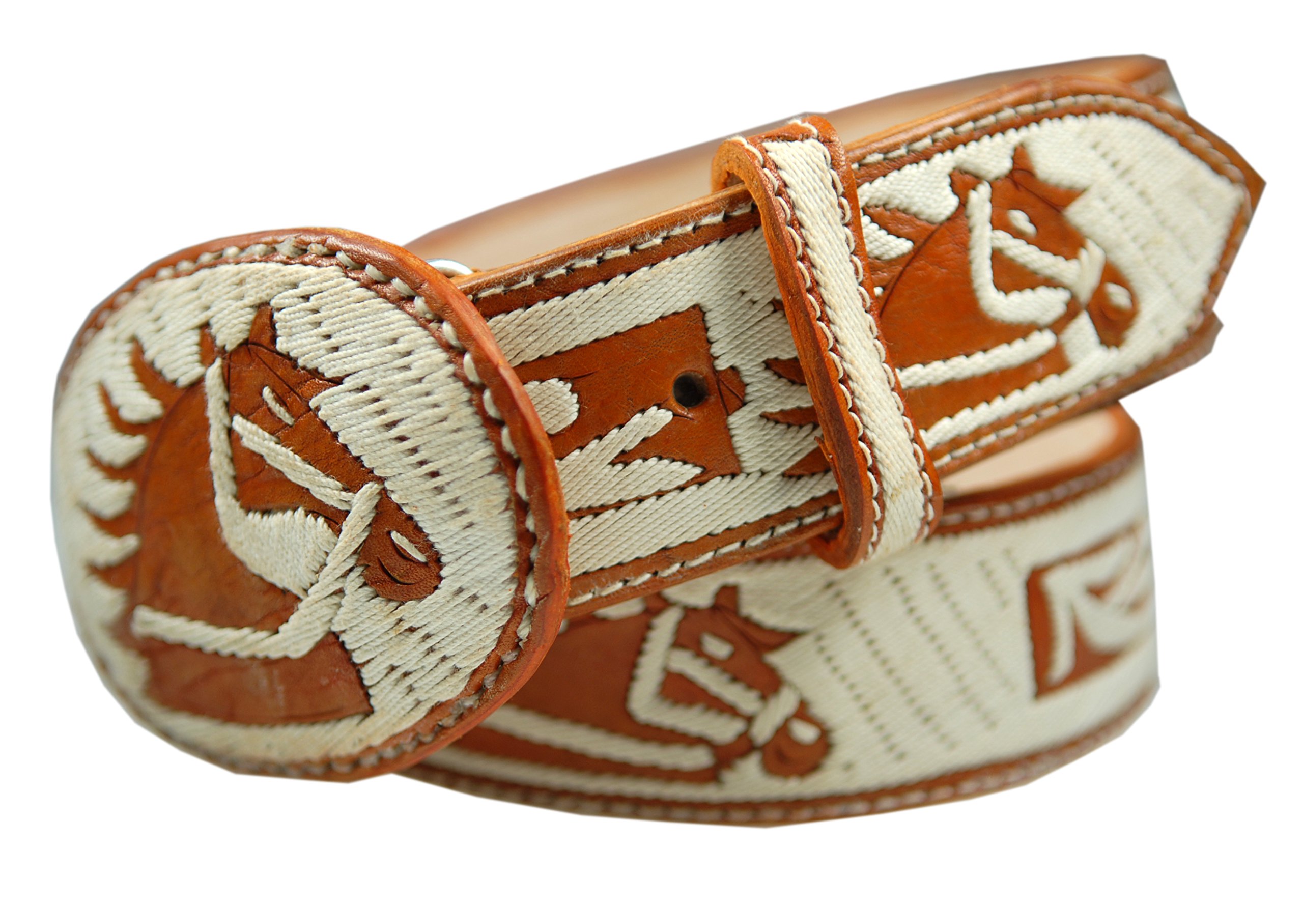 Workmen-V Cowboy Embroidered Leather Belt Horse Design (42)