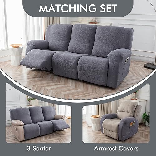 Miniatura 6 de Fundas de sofá reclinable 100% impermeables, 3 piezas elásticas para sofá reclinable de 3 plazas, aptas para mascotas, fundas de muebles lavables