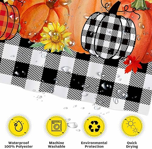 Miniatura 3 de Funnytree Cortina de ducha de 72 x 72 pulgadas para el día de Acción de Gracias, pavo y granja, a cuadros, calabaza, otoño, cosecha, para decoración