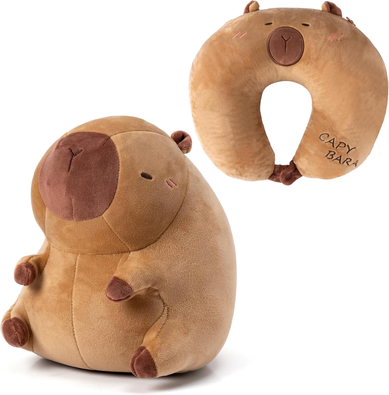 GwaOery Kids Travel Pillow with Capybara Plush 2-in-1 Sleep and Play Companion Soft U-Shaped Memory Foam Neck Pillow Comfortable Travel for Adult Children Airplane Camping Car Office Sleeping