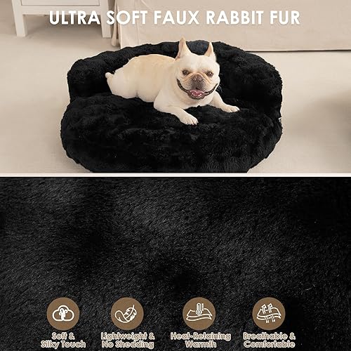 Miniatura 4 de EHEYCIGA Cama extra pequeña para perros y gatos para cachorros y gatitos, sofá para mascotas de piel sintética de conejo con funda extraíble Negro