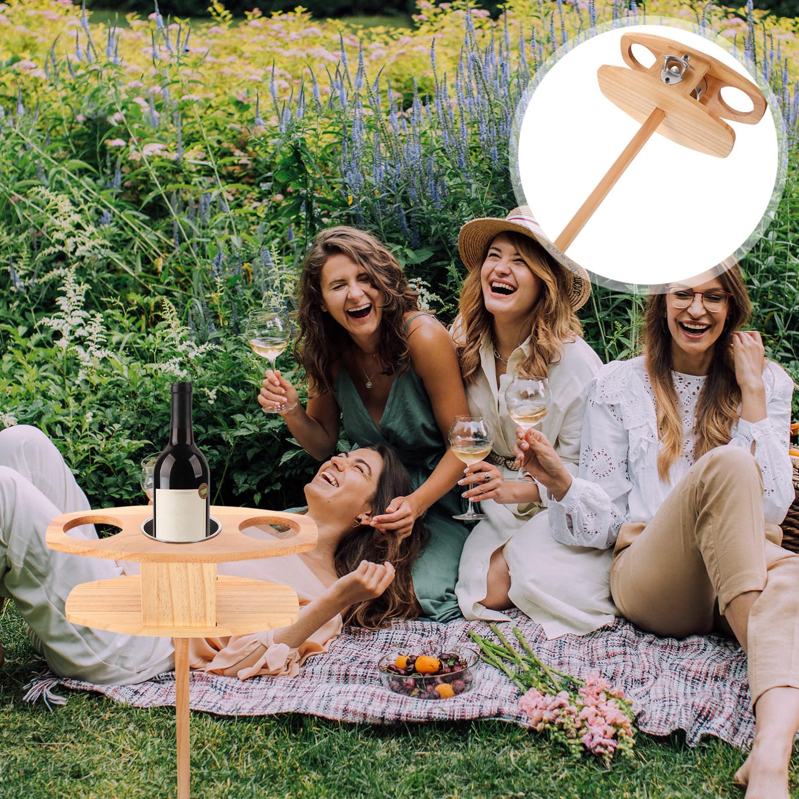 VICASKY Tavolo Pieghevole Portatile in Legno Kaki per Vino e Bicchieri | Festa Estiva, Uso Travel e Outdoor, Tavoli Pieghevoli da Esterno, Tavolino da Campeggio