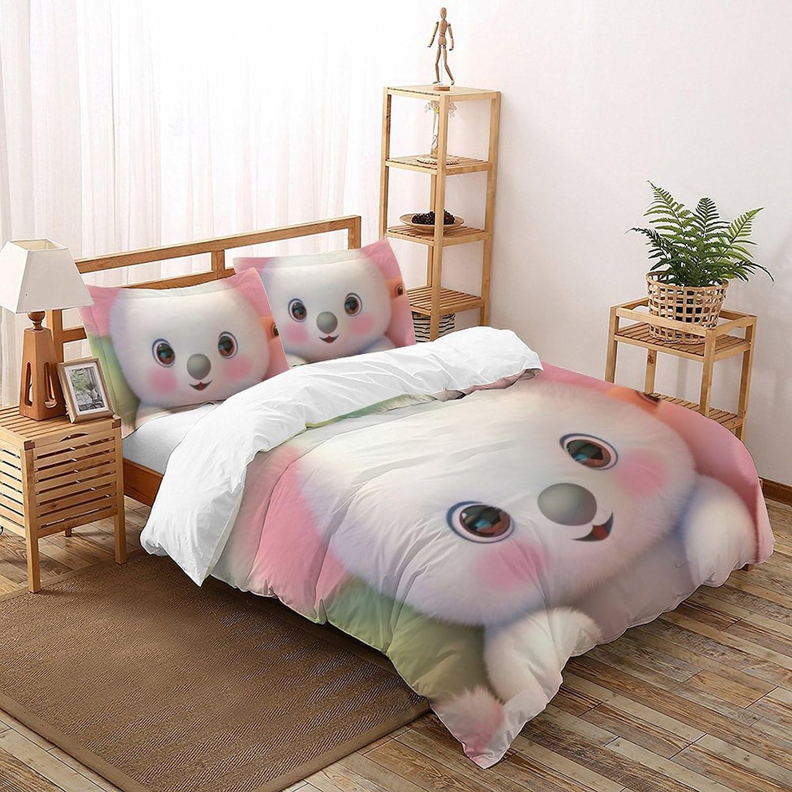 Housse de couette King ours rose en microfibre avec 2 taies d'oreiller pour lit garçon